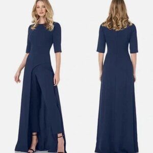 Kay Unger Gina Maxi Romper Walk Through Jumpsuit Midnight Blue Size 6